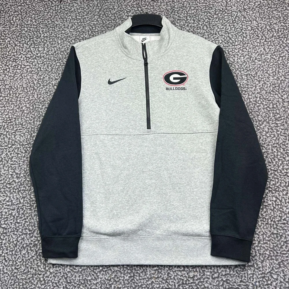 Nike Georgia Bulldogs Sweater Men Large Gray Quarter Zip Fleece Pullover New L